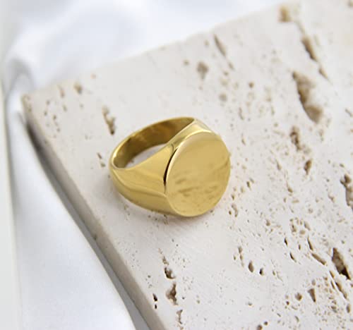 MYNENEY Stainless Steel Round Shape Classical Simple Plain Wedding Engagement Statement Pinky Band Signet Rings for Men Women Size 4-15 - color: Men Size Gold