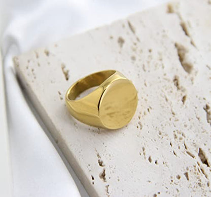 MYNENEY Stainless Steel Round Shape Classical Simple Plain Wedding Engagement Statement Pinky Band Signet Rings for Men Women Size 4-15 - color: Men Size Gold