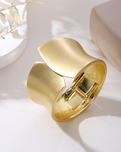 Bangle Bracelets for Women | 14K Gold Plated Trendy Wide Bracelets | Hinged Arm Cuff Bangles Chunky Bracelet for Women - color: Style H-Matte Gold Plated Bangles