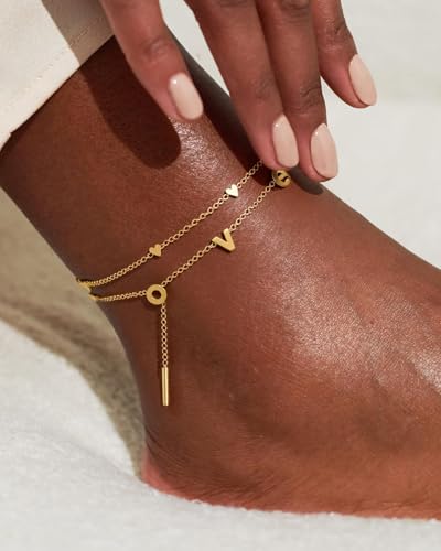 2/3 PCS Gold Anklets for Women Waterproof Boho Starfish, Seashell, Heart & Butterfly Charms Ankle Bracelets Non Tarnish Adjustable Layered Cuban Beaded Foot Chain Beach Jewelry for Summer Vacations - color: Gold Set 5