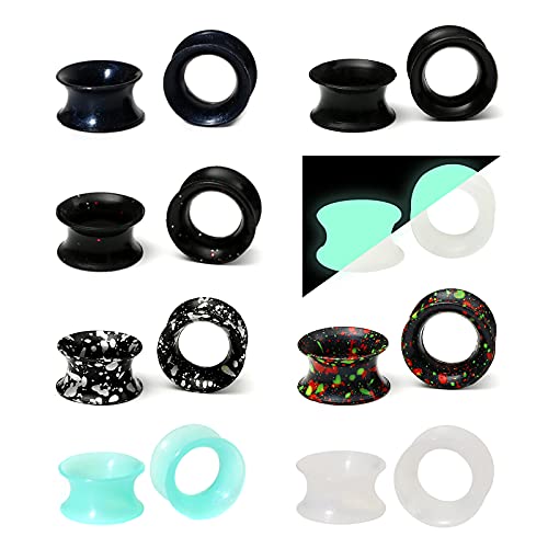 WBRWP 48/32/24/22/20/16/12pcs Ear Tunnels and Plugs - Double Flared Hollow Hard/Soft Silicone Ear Gauges - Ear Expander Stretcher Body Piercing Jewelry 8g-1" - color: A-16PCS soft(thin) silicone set