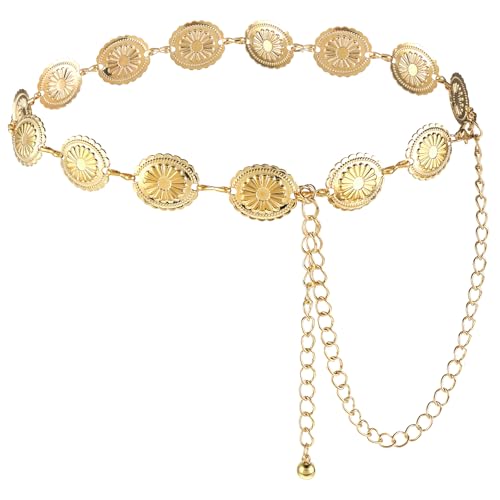 Prasacco Western Belts for Woman Chain Belt Concho Belt Gold Waist Chain Cowgirl Belt Waist Belt Country Belt Boho Belt for Dress Jeans
