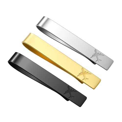 GWD Stainless Steel Tie Clips for Men Classic Tie Bar Clip Set | Ideal Gift for Father, Husband, Boyfriend, Business, Wedding, Tie clip With Gift Box - style: Aeroplane