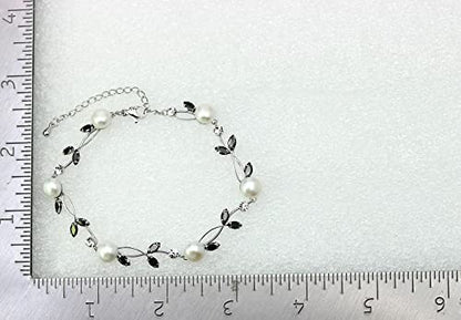 Faship Genuine Freshwater Pearls Floral Necklace Earrings Set | Premium CZ Crystal, Gorgeous, Sparkling - color: Black / Matching Bracelet