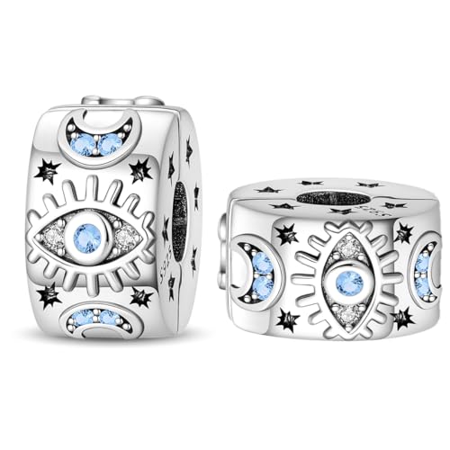 925 Sterling Silver Stopper Clip Charms for Bracelet Necklace Spacer Beads with 5A Cubic Zirconia Mother's Day Christmas DIY Gift for Women(2PCS) - style: Devil's Eye Clip