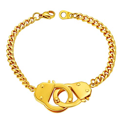 PROSTEEL Trendy Handcuffs Design/Customize Words Ankle Bracelet For Women, 316L Stainless Steel Anklets Silver/Gold/Black Tone, Hypoallergenic, Come with Box - style: B Gold-Bracelet(7.5")
