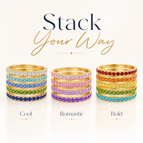 Birthstone Rings For Women, Silver Stackable Cubic Zirconia Stainless Steel Birth Stone Ring To My Daughter/Mom Birthday Unique Gifts Jewelry - color: 03-Gold-March