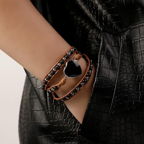 Artilady Leather Wrap Bracelet for Women, Pearl Beaded Bangle Stack Jewelry | Easy on-off, Elegant Handmade Multi-Layered, Daily Casual Date Beach Vacation, Gift for Ladies, Mother, Sister & Friend - style: Black bead