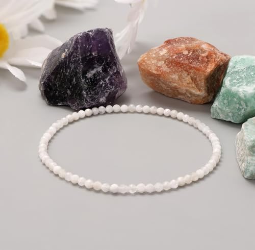 Healing Crystal Bracelet Clear Quartz Faceted Beaded Bracelets for Women Men 3mm Natural Stone Adjustable Handmade Stretch Bracelet Reiki Spiritual Jewelry Fashion Gifts - color: White Moonstone
