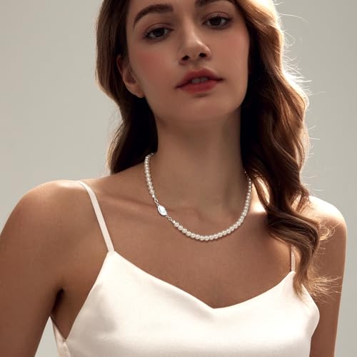 Zeffy Pearl Necklace 4MM/6MM/8MM Dainty Round Imitation Pearl Choker Necklace Wedding Pearl Necklace Delicate Jewelry for Women Simple Bridesmaid Jewelry Gifts - style: 6mm Silver Pearl Necklace(18"+2")