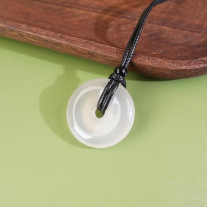 Anjiucc Natural Gemstone Pendant Necklce Lucky Coin Crystal Necklace Donut Pendnat with Adjustable Rope Healing Crystal for Men - color: White Chalcedony