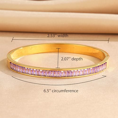 Gold Rhinestone Bangles Bracelets for Women, Chunky Crystal Stainless Steel Stackable Cuff Bracelet Prom Fashion Jewelry Gift - color: Purple