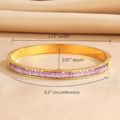 Gold Rhinestone Bangles Bracelets for Women, Chunky Crystal Stainless Steel Stackable Cuff Bracelet Prom Fashion Jewelry Gift - color: Purple