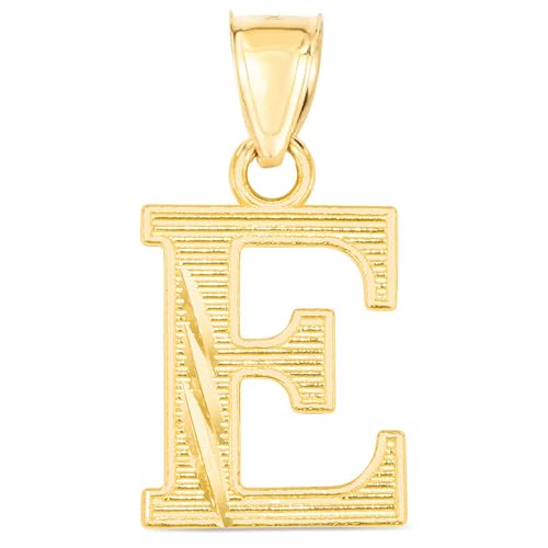Floreo 10k Yellow Gold 0.45" Personalized Lighting Alphabet Letter A - Z Initial Charm Pendant with optional Extendable Chain Necklace - size: Pendant Only, style: - E -