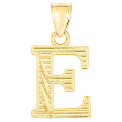 Floreo 10k Yellow Gold 0.45" Personalized Lighting Alphabet Letter A - Z Initial Charm Pendant with optional Extendable Chain Necklace - size: Pendant Only, style: - E -
