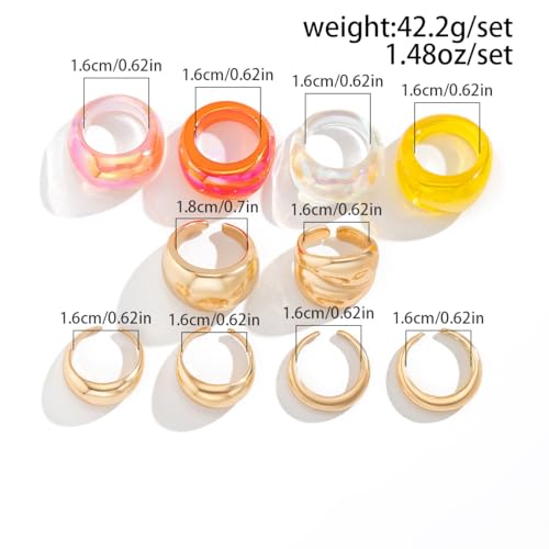 Chunky Gold Rings for Women, Colorful Resin Open Rings Trendy Geometric Knuckle Rings Fashion Statement Rings Jewelry