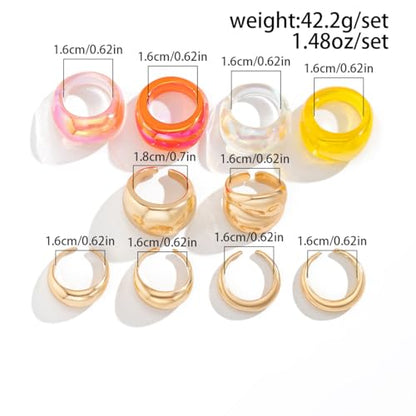 Chunky Gold Rings for Women, Colorful Resin Open Rings Trendy Geometric Knuckle Rings Fashion Statement Rings Jewelry