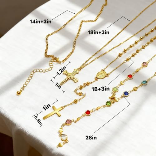 Layered Necklace for Women, Cross Pendant Y Necklace Set, 18K Gold Plated Dainty Stackable Jewelry Gift for Everyday Wear - style: 4PCS - G
