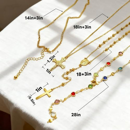 Layered Necklace for Women, Cross Pendant Y Necklace Set, 18K Gold Plated Dainty Stackable Jewelry Gift for Everyday Wear - style: 4PCS - G