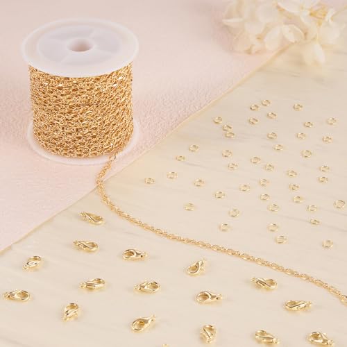 Jabogrii 32.8 Feet Lip Jewelry Making Chains Bulk 18K Gold Brass Chain | Permanent Chain for Jewelry Making DIY Craft Chain Roll Jewelry Findings - color: Lip Gold