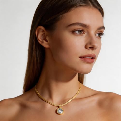 Birthstone Gold Collar Necklace, 14K Gold Herringbone Choker Necklace, Snake Chain Necklace for Women