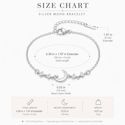 Moon Phase Bracelet Gold/Silver Opal Moon Charm Bracelet Adjustable Opal Style Crescent Charm Chain Bracelets with White Bead Accents Celestial Jewelry Outfit Accessories Gift for Women - color: B2: Silver Opal