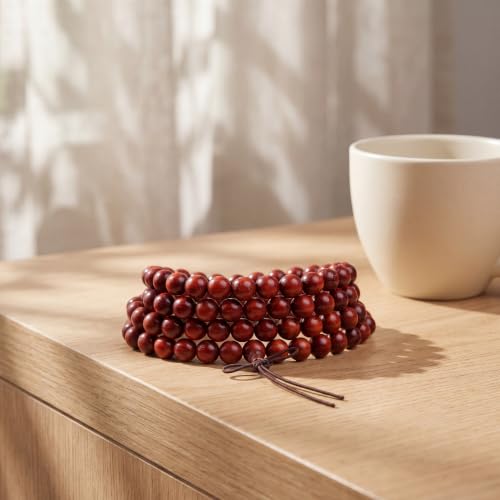 Handmade Mala Beads Bracelet 108 8mm Prayer Meditation Bracelet Sandalwood Elastic, Buddhist Beads, Prayer Mala Necklace for Men and Women Gifts - color: Purple Rosewood