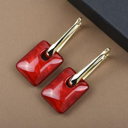 Multicolor Acrylic Dangle Hoop Earrings for Women, 2-Way Detachable Geometric Statement Earrings, Lightweight Fashion Jewelry Gifts - color: Wine Red