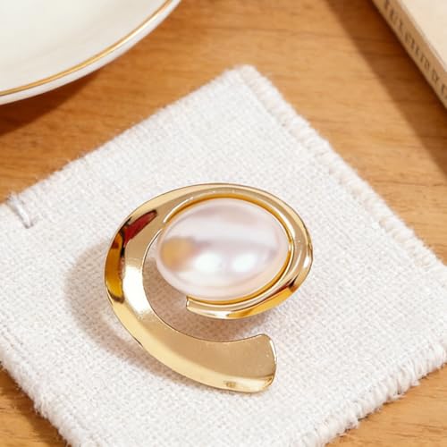 Boho Chunky Gold Swirl Oval Turquoise Brooch for Women Retro Statement Dainty Big Faux Pearl Brooches Lapel Pins Suit Costume Accessories Jewelry Gift - color: Gold 2