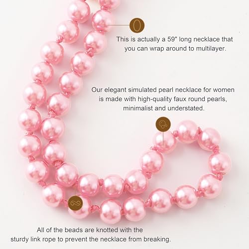 BABEYOND Long Pearl Necklace Faux Pearls Necklace Set Beaded Long Pearls Necklace 1920s Gatsby Costume Jewelry - color: Pink