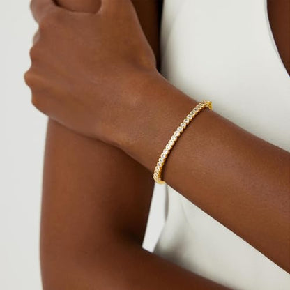 Turandoss Dainty Tennis Bangle Bracelets for Women Jewelry Gifts | 14K Gold Plated, Personalized Tennis Bracelets, Trendy Cubic Zirconia Bangle Bracelet, Jewelry Gifts for Mom Wife Sister - color: Half CZ Bangle - Round Tennis