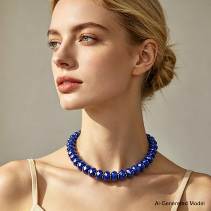 Colorful Chunky Acrylic Beaded Choker Necklaces for Women | Multicolor Faceted Beads, Sturdy Metal Chain, Adjustable Detachable, Lightweight, Summer Boho, Sparkly Statement Jewelry Gift - color: Dark Blue