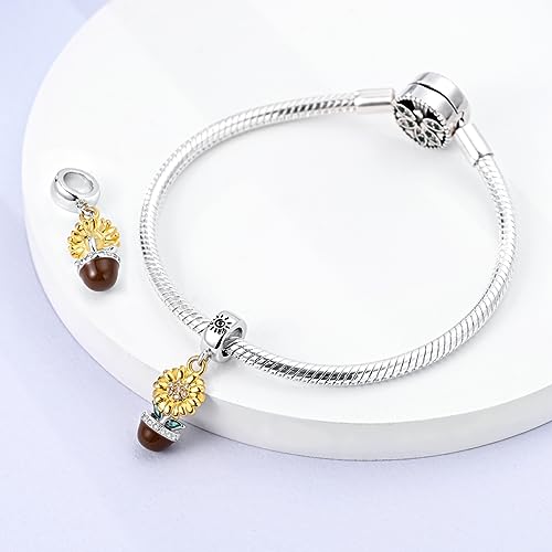 MULA 925 Sterling Silver Charms for Bracelets and Necklace Family Pendants | Airplane Travel Dangle Beads Family Tree Jewelry Charms for Women - color: Flowerpot