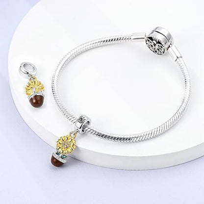 MULA 925 Sterling Silver Charms for Bracelets and Necklace Family Pendants | Airplane Travel Dangle Beads Family Tree Jewelry Charms for Women - color: Flowerpot