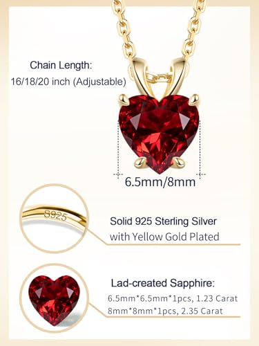 CYW Genuine Sapphire/Emerald/Ruby/Moissanite Necklace for Women, Really Authentic Solid 925 Sterling Silver, 16"/18"/20" Adjustable Chain, Anniversary Mother's Day Valentines Gift - color: Ruby - Heart - Yellow Gold, size: 6.5mm