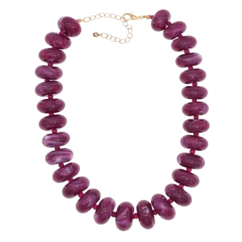 We We Chunky Colorful Beaded Necklace for Women Large Boho Statement Bead Chokers Necklaces Turquoise Blue Big Beads Jewelry Neck Summer Beach - color: colored purple