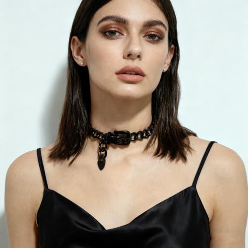 CJIAYUJEW Chunky Gold & Silver Cuban Chain Choker & Belt Necklaces for Women & Men - Punk Style Thick Link Belts - color: black
