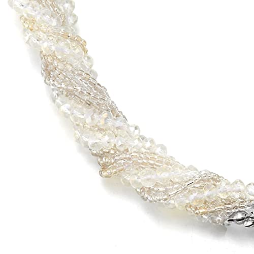 COOLSTEELANDBEYOND Multi-Layer Beads Crystal Braided Chain Choker Collar Magnetic Clasp,Statement Necklace, Bracelet - color: T-Necklace White Color
