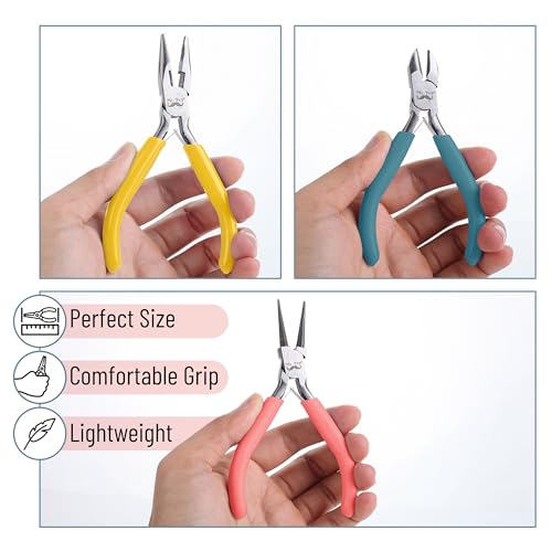 Mr. Pen- Pliers for Jewelry Making, 3 Pack, Chain Nose | Round Nose Pliers Set and Wire Cutter for Beading, Wire Wrapping, Jump Rings, Jewelry Repair, Crafting, DIY - color: Multicolor 2