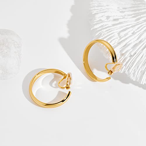 WOWORAMA Chunky Gold Hoop Clip On Earrings for Women | Large Chunky Hoops Clips Earrings, Polished Gold-Plated Clip-On Hoops, Statement Non Pierced Jewelry - color: 30mm Flat Hoops