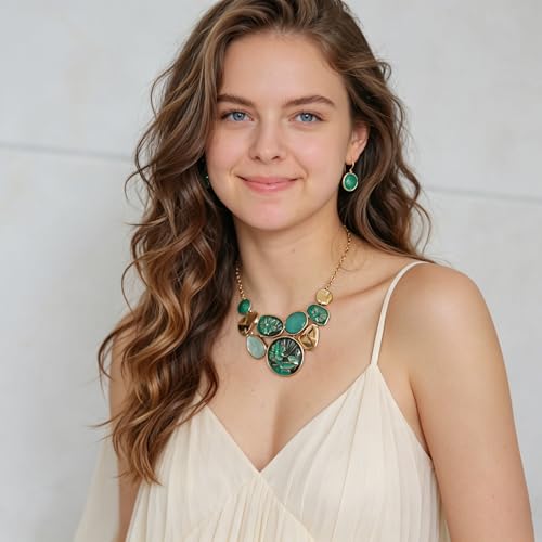 Vintage Statement Jewelry Set - Chunky Flower Floral Plant Geometric Resin Bib Necklace Earring Set Bohemian Boho Crystal Rhinestone Fashion Jewelry for Women Bridal Party Prom Unique Gift - style: MLJS2606
