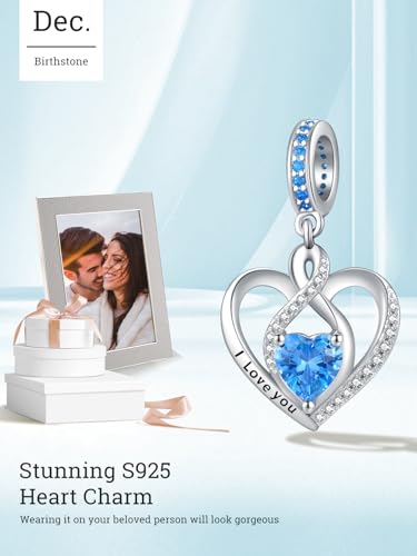 Heart Birthstone Charms for Bracelets, 925 Sterling Silver Women Bead Charms for Charm Bracelets Necklace, Mother's Day Birthday Anniversary Jewelry Gifts for Wife Mom Grandma Daughter - style: Dangle - Dec - Topaz