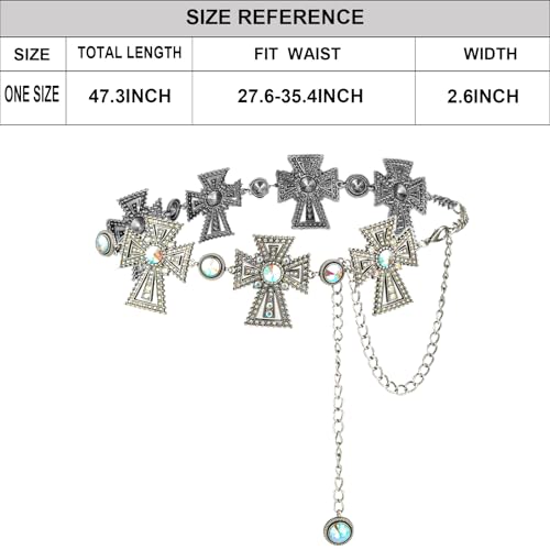 ILuvatar Western Metal Concho Belt for Women Cowgirl Waist Chain for Women Dress Pants Adjustable - color: Silver-t15