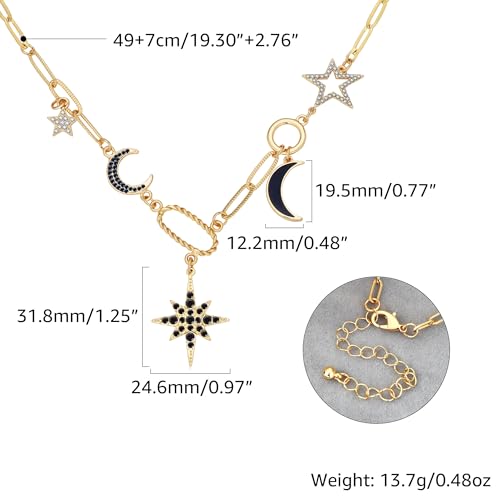 Charm Necklace for Women Gold Evil Eye Sun Moon Flower Coin Pendant Necklace Dainty Paperclip Chain Vintage Luck Amulet Choker Necklaces Celestial Jewelry Gift - style: Black Celestial Charms