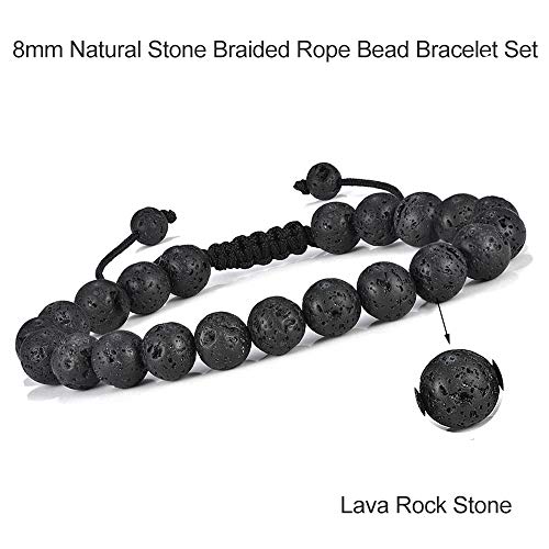 M MOOHAM Mens Bracelet - Beaded Natural Stone 8mm Tiger Eye Matte Agate Lava Rock Bracelets for Men Teen Boys Grandpa Dad Birthday Gifts Jewelry - style: 3 Pcs Tiger Eye&Lava Rock