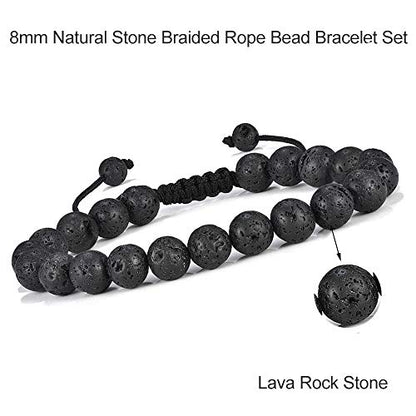 M MOOHAM Mens Bracelet - Beaded Natural Stone 8mm Tiger Eye Matte Agate Lava Rock Bracelets for Men Teen Boys Grandpa Dad Birthday Gifts Jewelry - style: 3 Pcs Tiger Eye&Lava Rock