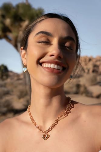 18k Gold Plated Chain Link Necklace for Women, Baroque Pearl/Compass Pendant Necklace - color: 3D Heart