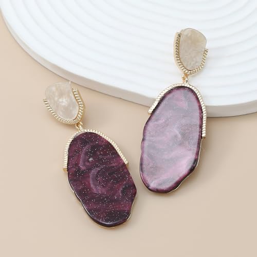 Acrylic Geometric Earrings Multilayer Resin Earrings Long Drop Dangle Earrings Acetate Tassel Earrings Long Pink Cute Jewelry Design for Women - color: White+Purple