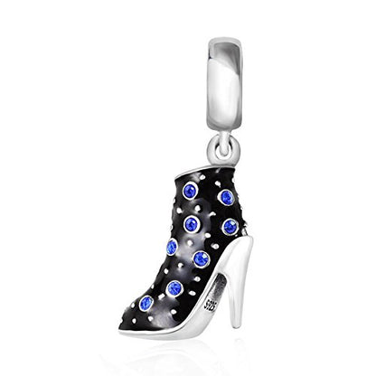 Black High Heel Dangle Charms 925 Sterling Silver Birthstone Gifts Charm for Her Pandora Bracelet - color: Sapphire