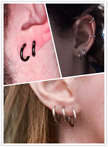 Black Hoop Earrings for Men 8mm 10mm 12mm – Surgical Stainless Steel Hypoallergenic Mens Small to Medium Hoop Earrings Set (3 Pairs) - style: L:1pair,size:10mm,color:black
